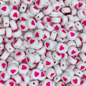 Letterkralen acryl hartjes roze, 6 stuks
